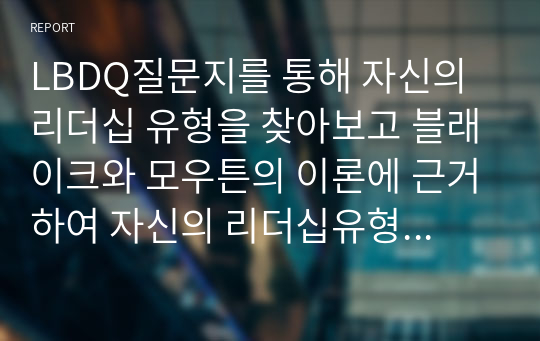 LBDQ질문지를 통해 자신의 리더십 유형을 찾아보고 블래이크와 모우튼의 이론에 근거하여 자신의 리더십유형의 개발방향을 설명