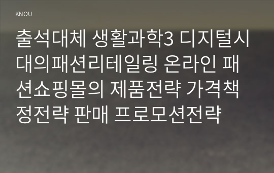 출석대체 생활과학3 디지털시대의패션리테일링 온라인 패션쇼핑몰의 제품전략 가격책정전략 판매 프로모션전략