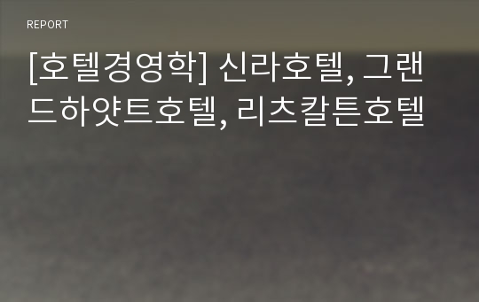 [호텔경영학] 신라호텔, 그랜드하얏트호텔, 리츠칼튼호텔