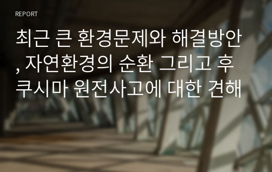 최근 큰 환경문제와 해결방안, 자연환경의 순환 그리고 후쿠시마 원전사고에 대한 견해