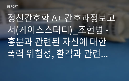 정신간호학 A+ 간호과정보고서(케이스스터디)_조현병 - 흥분과 관련된 자신에 대한 폭력 위험성, 환각과 관련된 자가간호결핍, 대인관계와 관련된 불안