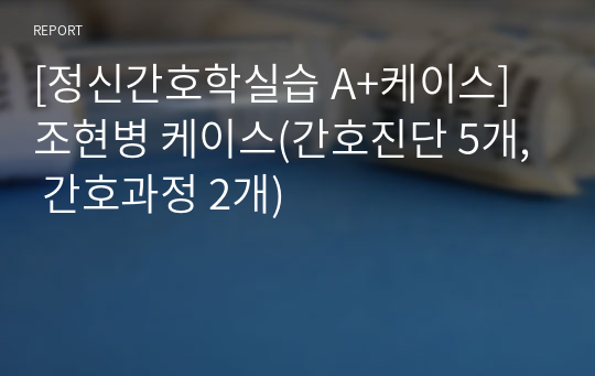 [정신간호학실습 A+케이스] 조현병 케이스(간호진단 5개, 간호과정 2개)