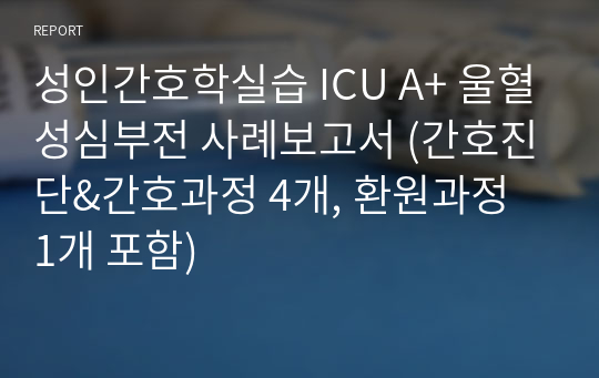 성인간호학실습 ICU A+ 울혈성심부전 사례보고서 (간호진단&amp;간호과정 4개, 환원과정 1개 포함)