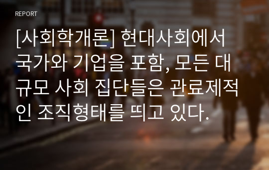 [사회학개론] 현대사회에서 국가와 기업을 포함, 모든 대규모 사회 집단들은 관료제적인 조직형태를 띄고 있다.