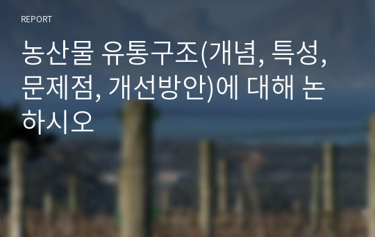 농산물 유통구조(개념, 특성, 문제점, 개선방안)에 대해 논하시오