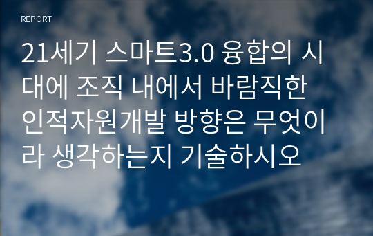 21세기 스마트3.0 융합의 시대에 조직 내에서 바람직한 인적자원개발 방향은 무엇이라 생각하는지 기술하시오