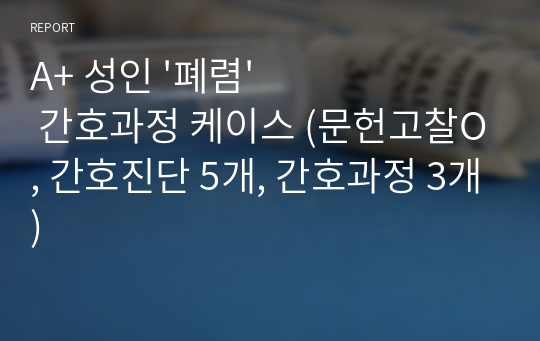 A+ 성인 &#039;폐렴&#039; 간호과정 케이스 (문헌고찰O, 간호진단 5개, 간호과정 3개)