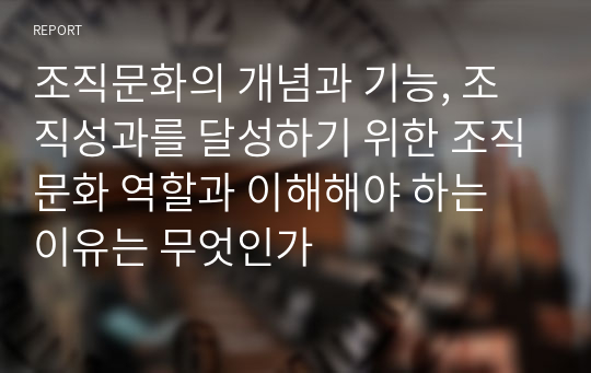 조직문화의 개념과 기능, 조직성과를 달성하기 위한 조직문화 역할과 이해해야 하는 이유는 무엇인가