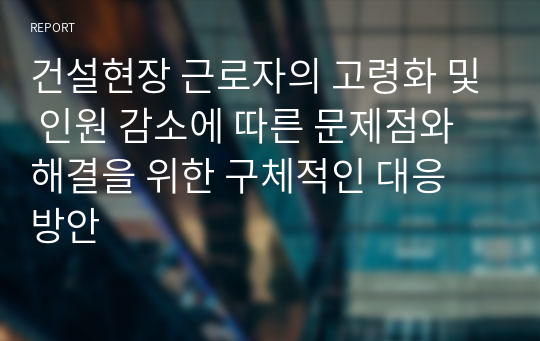 건설현장 근로자의 고령화 및 인원 감소에 따른 문제점와 해결을 위한 구체적인 대응 방안