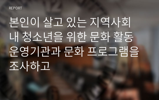 본인이 살고 있는 지역사회 내 청소년을 위한 문화 활동 운영기관과 문화 프로그램을 조사하고