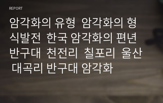 암각화의 유형  암각화의 형식발전  한국 암각화의 편년  반구대  천전리  칠포리  울산 대곡리 반구대 암각화