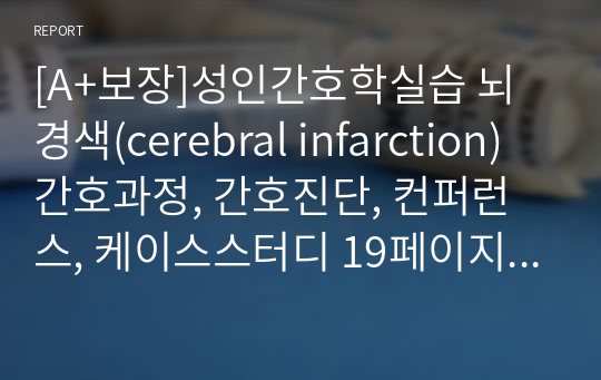 [A+보장]성인간호학실습 뇌경색(cerebral infarction) 간호과정, 간호진단, 컨퍼런스, 케이스스터디 19페이지 자료입니다.