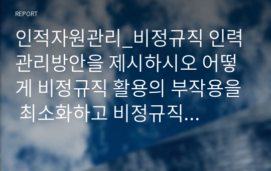 인적자원관리_비정규직 인력 관리방안을 제시하시오 어떻게 비정규직 활용의 부작용을 최소화하고 비정규직 활용의 장점을 극대화시킬 수 있을지 본인의 의견을 제시하시오