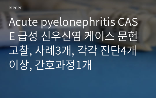 Acute pyelonephritis CASE 급성 신우신염 케이스 문헌고찰, 사례3개, 각각 진단4개이상, 간호과정1개