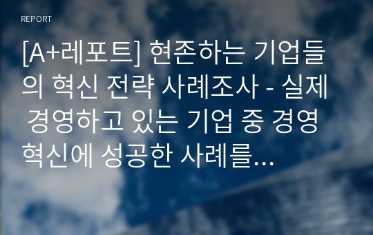 [A+레포트] 현존하는 기업들의 혁신 전략 사례조사 - 실제 경영하고 있는 기업 중 경영혁신에 성공한 사례를 통해 경영혁신을 정의하시오.