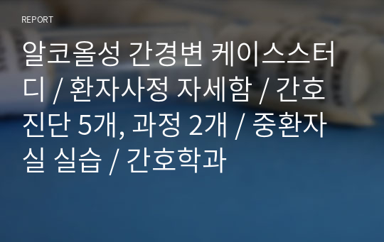 알코올성 간경변 케이스스터디 / 환자사정 자세함 / 간호진단 5개, 과정 2개 / 중환자실 실습 / 간호학과