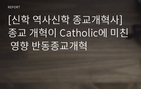 [신학 역사신학 종교개혁사] 종교 개혁이 Catholic에 미친 영향 반동종교개혁