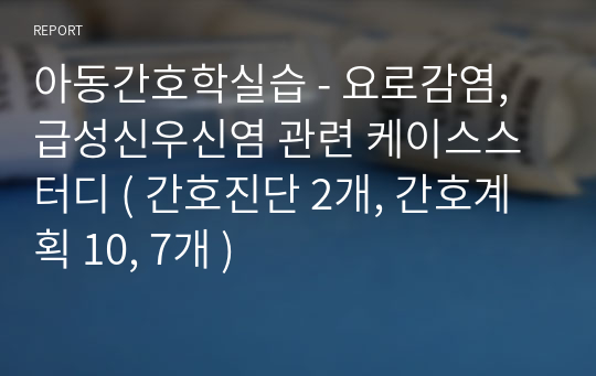 아동간호학실습 - 요로감염, 급성신우신염 관련 케이스스터디 ( 간호진단 2개, 간호계획 10, 7개 )