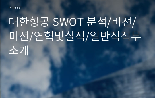 대한항공 SWOT 분석/비젼/미션/연혁및실적/일반직직무소개