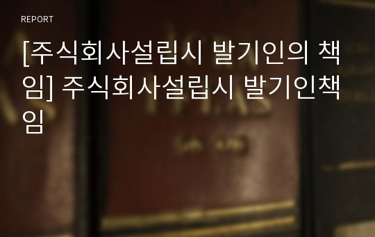 [주식회사설립시 발기인의 책임] 주식회사설립시 발기인책임