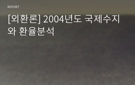 [외환론] 2004년도 국제수지와 환율분석