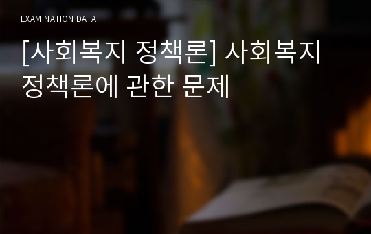 [사회복지 정책론] 사회복지 정책론에 관한 문제