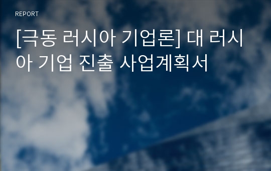 [극동 러시아 기업론] 대 러시아 기업 진출 사업계획서