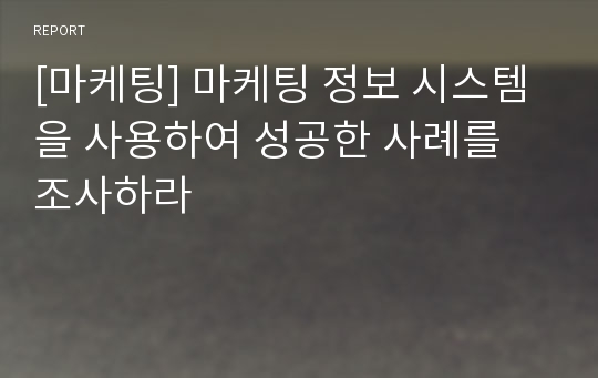 [마케팅] 마케팅 정보 시스템을 사용하여 성공한 사례를 조사하라