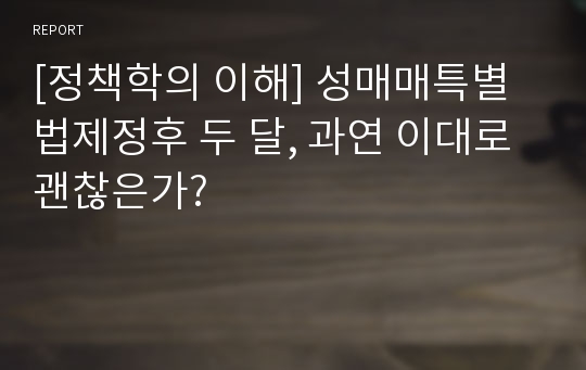 [정책학의 이해] 성매매특별법제정후 두 달, 과연 이대로 괜찮은가?