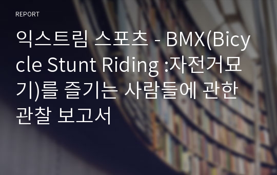 익스트림 스포츠 - BMX(Bicycle Stunt Riding :자전거묘기)를 즐기는 사람들에 관한 관찰 보고서