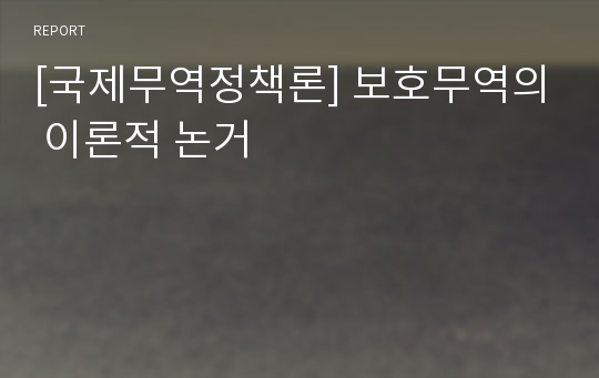 [국제무역정책론] 보호무역의 이론적 논거