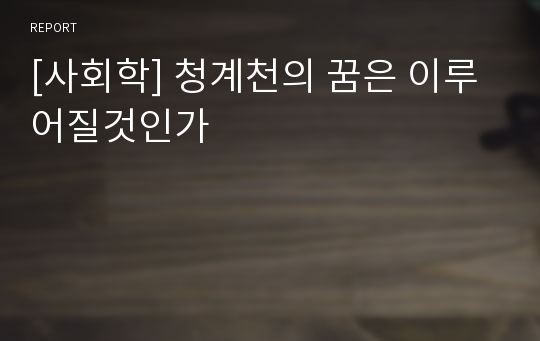 [사회학] 청계천의 꿈은 이루어질것인가