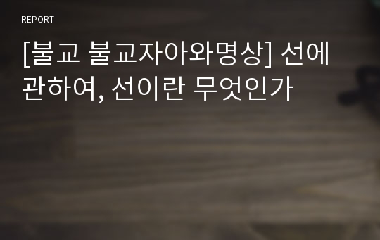 [불교 불교자아와명상] 선에 관하여, 선이란 무엇인가