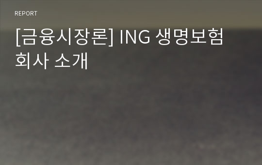 [금융시장론] ING 생명보험 회사 소개