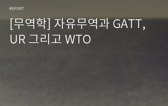 [무역학] 자유무역과 GATT, UR 그리고 WTO