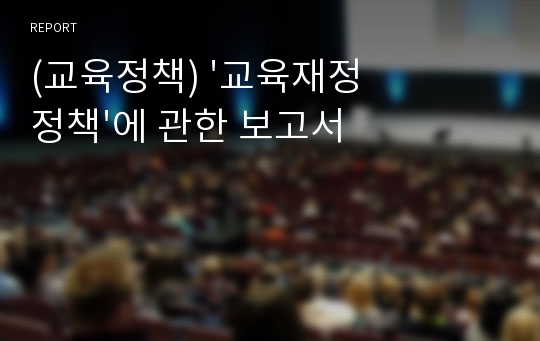 (교육정책) &#039;교육재정정책&#039;에 관한 보고서