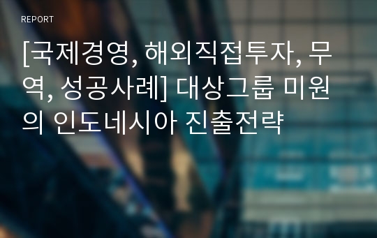 [국제경영, 해외직접투자, 무역, 성공사례] 대상그룹 미원의 인도네시아 진출전략