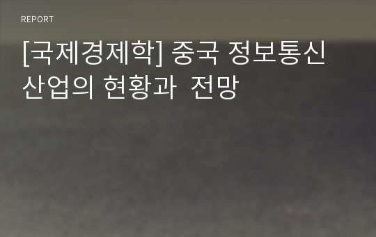 [국제경제학] 중국 정보통신산업의 현황과  전망