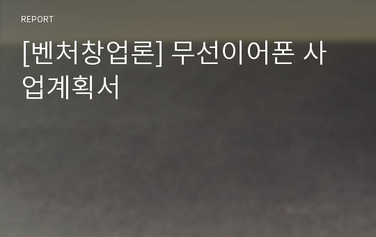 [벤처창업론] 무선이어폰 사업계획서