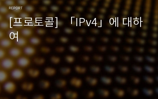 [프로토콜]  「IPv4」에 대하여