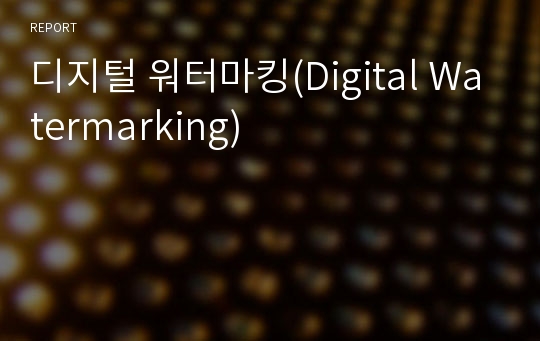 디지털 워터마킹(Digital Watermarking)