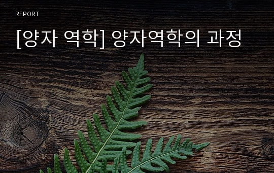 [양자 역학] 양자역학의 과정