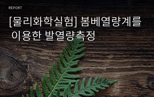 [물리화학실험] 봄베열량계를 이용한 발열량측정