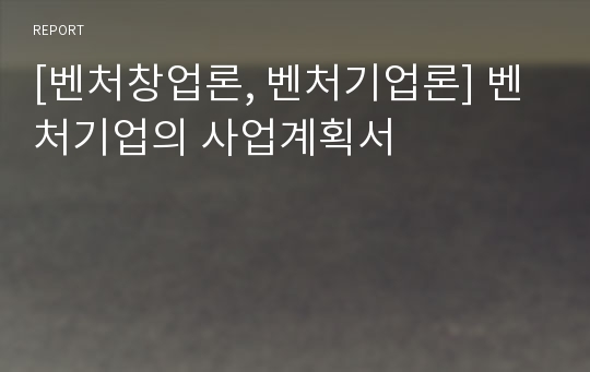 [벤처창업론, 벤처기업론] 벤처기업의 사업계획서