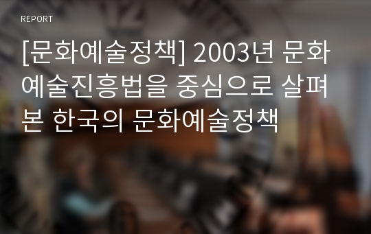 [문화예술정책] 2003년 문화예술진흥법을 중심으로 살펴본 한국의 문화예술정책
