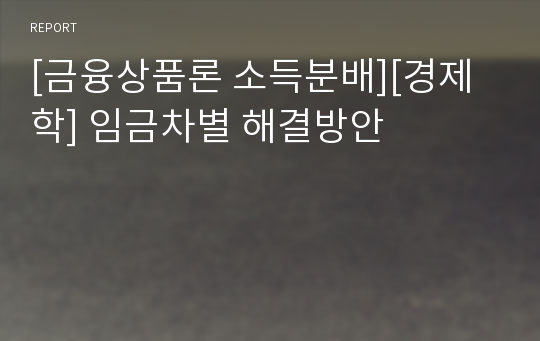 [금융상품론 소득분배][경제학] 임금차별 해결방안