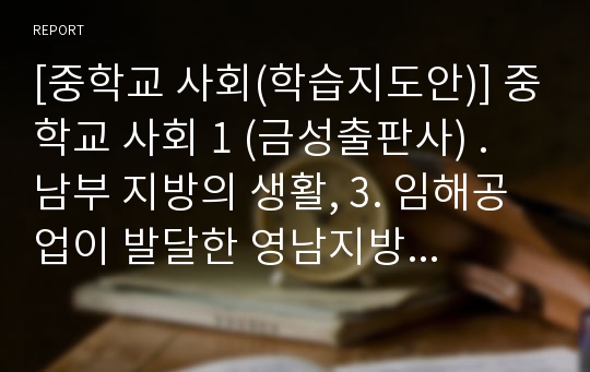 [중학교 사회(학습지도안)] 중학교 사회 1 (금성출판사) . 남부 지방의 생활, 3. 임해공업이 발달한 영남지방(3) 공업이 발달한 영남지방