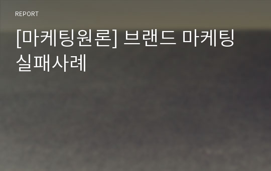 [마케팅원론] 브랜드 마케팅 실패사례