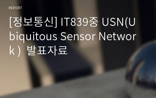[정보통신] IT839중 USN(Ubiquitous Sensor Network )  발표자료