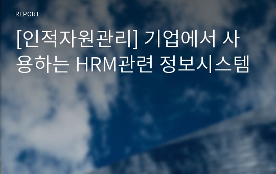 [인적자원관리] 기업에서 사용하는 HRM관련 정보시스템
